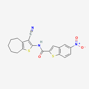 molecular formula C19H15N3O3S2 B2408615 N-{3-cyano-4H,5H,6H,7H,8H-cyclohepta[b]thiophen-2-yl}-5-nitro-1-benzothiophene-2-carboxamide CAS No. 391867-39-3