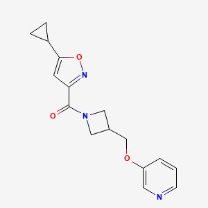 molecular formula C16H17N3O3 B2408618 3-{[1-(5-Cyclopropyl-1,2-oxazole-3-carbonyl)azetidin-3-yl]methoxy}pyridine CAS No. 2380009-51-6