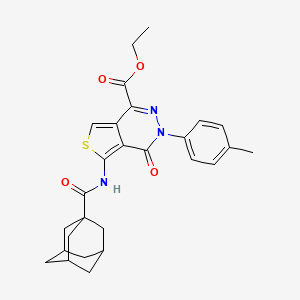 molecular formula C27H29N3O4S B2408623 ethyl 5-(adamantane-1-amido)-3-(4-methylphenyl)-4-oxo-3H,4H-thieno[3,4-d]pyridazine-1-carboxylate CAS No. 851947-94-9