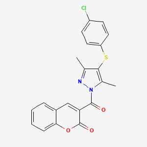 molecular formula C21H15ClN2O3S B2408640 3-[4-(4-Chlorophenyl)sulfanyl-3,5-dimethylpyrazole-1-carbonyl]chromen-2-one CAS No. 1001785-68-7