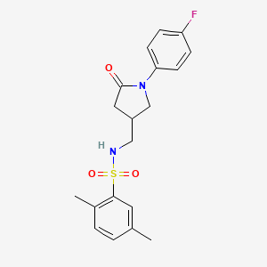 molecular formula C19H21FN2O3S B2408663 N-((1-(4-fluorophenyl)-5-oxopyrrolidin-3-yl)methyl)-2,5-dimethylbenzenesulfonamide CAS No. 954633-73-9