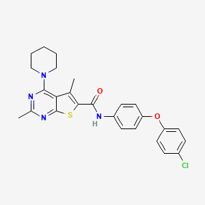 N-(4-(4-chlorophenoxy)phenyl)-2,5-dimethyl-4-(piperidin-1-yl)thieno[2,3-d]pyrimidine-6-carboxamide