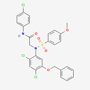 molecular formula C28H23Cl3N2O5S B2408716 2-{5-(benzyloxy)-2,4-dichloro[(4-methoxyphenyl)sulfonyl]anilino}-N-(4-chlorophenyl)acetamide CAS No. 338961-76-5