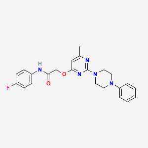 molecular formula C23H24FN5O2 B2408734 N-(4-fluorophenyl)-2-{[6-methyl-2-(4-phenylpiperazin-1-yl)pyrimidin-4-yl]oxy}acetamide CAS No. 1251667-82-9