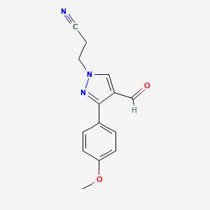molecular formula C14H13N3O2 B2408789 3-[4-甲酰基-3-(4-甲氧基苯基)-1H-吡唑-1-基]丙腈 CAS No. 849481-22-7