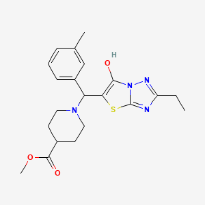 molecular formula C21H26N4O3S B2408793 Methyl 1-((2-ethyl-6-hydroxythiazolo[3,2-b][1,2,4]triazol-5-yl)(m-tolyl)methyl)piperidine-4-carboxylate CAS No. 898345-22-7