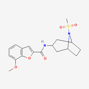 molecular formula C18H22N2O5S B2408796 7-methoxy-N-(8-(methylsulfonyl)-8-azabicyclo[3.2.1]octan-3-yl)benzofuran-2-carboxamide CAS No. 2034266-68-5