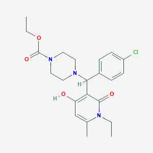 molecular formula C22H28ClN3O4 B2408798 Ethyl 4-((4-chlorophenyl)(1-ethyl-4-hydroxy-6-methyl-2-oxo-1,2-dihydropyridin-3-yl)methyl)piperazine-1-carboxylate CAS No. 897734-57-5