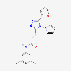 molecular formula C20H19N5O2S B2408822 N-(3,5-dimethylphenyl)-2-{[5-(furan-2-yl)-4-(1H-pyrrol-1-yl)-4H-1,2,4-triazol-3-yl]sulfanyl}acetamide CAS No. 886937-94-6