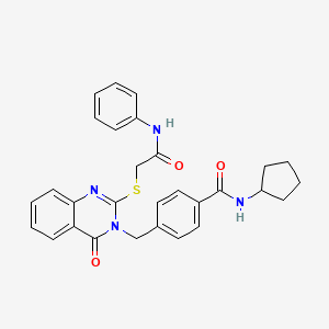 molecular formula C29H28N4O3S B2408828 N-cyclopentyl-4-[(4-oxo-2-{[(phenylcarbamoyl)methyl]sulfanyl}-3,4-dihydroquinazolin-3-yl)methyl]benzamide CAS No. 1115549-86-4