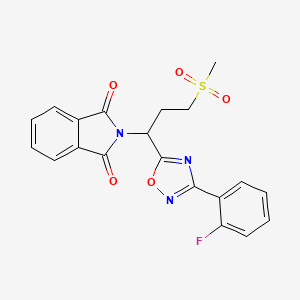 molecular formula C20H16FN3O5S B2408831 2-(1-(3-(2-Fluorophenyl)-1,2,4-oxadiazol-5-yl)-3-(methylsulfonyl)propyl)isoindoline-1,3-dione CAS No. 1809469-76-8