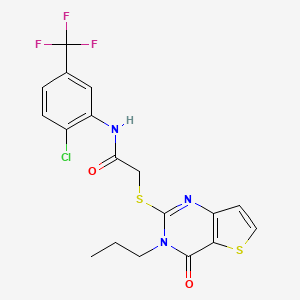 molecular formula C18H15ClF3N3O2S2 B2408836 N-[2-chloro-5-(trifluoromethyl)phenyl]-2-({4-oxo-3-propyl-3H,4H-thieno[3,2-d]pyrimidin-2-yl}sulfanyl)acetamide CAS No. 1252907-85-9
