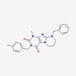 B2408848 9-benzyl-1-methyl-3-[(4-methylphenyl)methyl]-7,8-dihydro-6H-purino[7,8-a]pyrimidine-2,4-dione CAS No. 877779-27-6