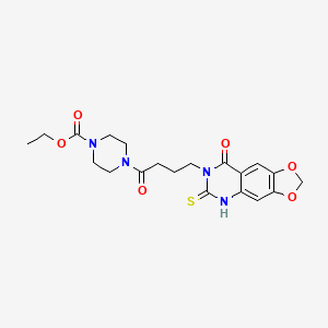 molecular formula C20H24N4O6S B2408868 ethyl 4-(4-{8-oxo-6-sulfanylidene-2H,5H,6H,7H,8H-[1,3]dioxolo[4,5-g]quinazolin-7-yl}butanoyl)piperazine-1-carboxylate CAS No. 688054-44-6