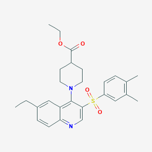 molecular formula C27H32N2O4S B2408877 ETHYL 1-[3-(3,4-DIMETHYLBENZENESULFONYL)-6-ETHYLQUINOLIN-4-YL]PIPERIDINE-4-CARBOXYLATE CAS No. 867040-15-1