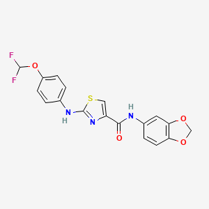 molecular formula C18H13F2N3O4S B2408946 N-(benzo[d][1,3]dioxol-5-yl)-2-((4-(difluoromethoxy)phenyl)amino)thiazole-4-carboxamide CAS No. 1105220-02-7