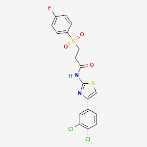 molecular formula C18H13Cl2FN2O3S2 B2408960 N-(4-(3,4-dichlorophenyl)thiazol-2-yl)-3-((4-fluorophenyl)sulfonyl)propanamide CAS No. 898405-63-5