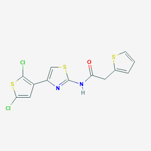 molecular formula C13H8Cl2N2OS3 B2408963 N-(4-(2,5-dichlorothiophen-3-yl)thiazol-2-yl)-2-(thiophen-2-yl)acetamide CAS No. 921518-50-5