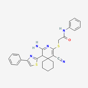 2-((1-cyano-4-imino-5-(4-phenylthiazol-2-yl)-3-azaspiro[5.5]undec-1-en-2-yl)thio)-N-phenylacetamide