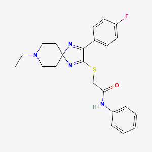 2-((8-ethyl-3-(4-fluorophenyl)-1,4,8-triazaspiro[4.5]deca-1,3-dien-2-yl)thio)-N-phenylacetamide