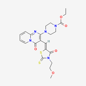 molecular formula C22H25N5O5S2 B2409025 (Z)-ethyl 4-(3-((3-(2-methoxyethyl)-4-oxo-2-thioxothiazolidin-5-ylidene)methyl)-4-oxo-4H-pyrido[1,2-a]pyrimidin-2-yl)piperazine-1-carboxylate CAS No. 607692-88-6
