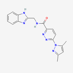 molecular formula C18H17N7O B2409038 N-((1H-benzo[d]imidazol-2-yl)methyl)-6-(3,5-dimethyl-1H-pyrazol-1-yl)pyridazine-3-carboxamide CAS No. 1351595-53-3
