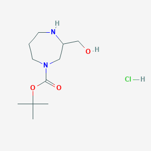 molecular formula C11H23ClN2O3 B2409044 tert-Butyl 3-(hydroxymethyl)-1,4-diazepane-1-carboxylate hydrochloride CAS No. 1179360-20-3; 2061979-40-4
