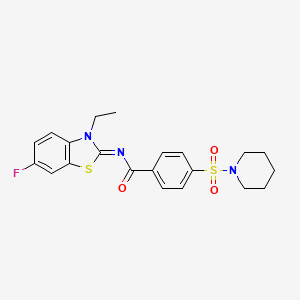 molecular formula C21H22FN3O3S2 B2409099 N-[(2E)-3-ethyl-6-fluoro-2,3-dihydro-1,3-benzothiazol-2-ylidene]-4-(piperidine-1-sulfonyl)benzamide CAS No. 850910-14-4