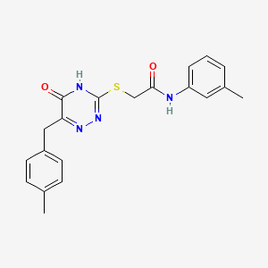 molecular formula C20H20N4O2S B2409106 2-{[5-羟基-6-(4-甲基苄基)-1,2,4-三嗪-3-基]硫代}-N-(3-甲基苯基)乙酰胺 CAS No. 881432-48-0