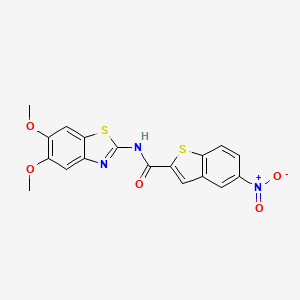 molecular formula C18H13N3O5S2 B2409109 N-(5,6-dimethoxy-1,3-benzothiazol-2-yl)-5-nitro-1-benzothiophene-2-carboxamide CAS No. 897620-52-9
