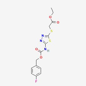 molecular formula C14H14FN3O4S2 B2409261 2-{[5-({[(4-氟苄基)氧羰基}氨基)-1,3,4-噻二唑-2-基]硫代}乙酸乙酯 CAS No. 866042-12-8