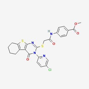 molecular formula C25H21ClN4O4S2 B2409275 methyl 4-(2-{[4-(5-chloropyridin-2-yl)-3-oxo-8-thia-4,6-diazatricyclo[7.4.0.0^{2,7}]trideca-1(9),2(7),5-trien-5-yl]sulfanyl}acetamido)benzoate CAS No. 380342-97-2