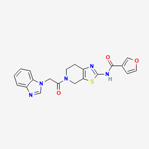 molecular formula C20H17N5O3S B2409291 N-(5-(2-(1H-benzo[d]imidazol-1-yl)acetyl)-4,5,6,7-tetrahydrothiazolo[5,4-c]pyridin-2-yl)furan-3-carboxamide CAS No. 1448075-53-3