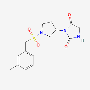 molecular formula C15H19N3O4S B2409299 3-(1-((3-Methylbenzyl)sulfonyl)pyrrolidin-3-yl)imidazolidine-2,4-dione CAS No. 2097935-17-4