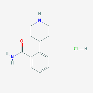 molecular formula C12H17ClN2O B2409300 2-(Piperidin-4-yl)benzamide hydrochloride CAS No. 2140866-82-4