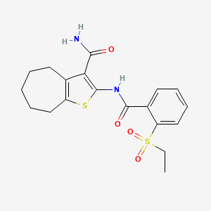 molecular formula C19H22N2O4S2 B2409302 2-(2-(ethylsulfonyl)benzamido)-5,6,7,8-tetrahydro-4H-cyclohepta[b]thiophene-3-carboxamide CAS No. 886922-68-5