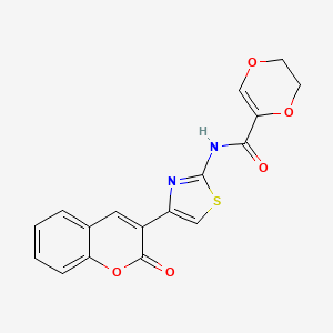 molecular formula C17H12N2O5S B2409325 N-(4-(2-oxo-2H-chromen-3-yl)thiazol-2-yl)-5,6-dihydro-1,4-dioxine-2-carboxamide CAS No. 864937-76-8