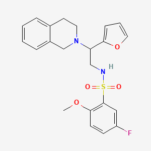 molecular formula C22H23FN2O4S B2409326 N-(2-(3,4-dihydroisoquinolin-2(1H)-yl)-2-(furan-2-yl)ethyl)-5-fluoro-2-methoxybenzenesulfonamide CAS No. 898416-75-6