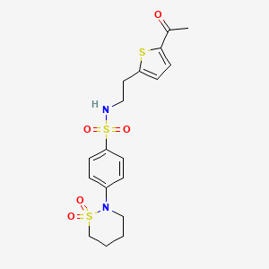 molecular formula C18H22N2O5S3 B2409334 N-(2-(5-acetylthiophen-2-yl)ethyl)-4-(1,1-dioxido-1,2-thiazinan-2-yl)benzenesulfonamide CAS No. 2034493-51-9