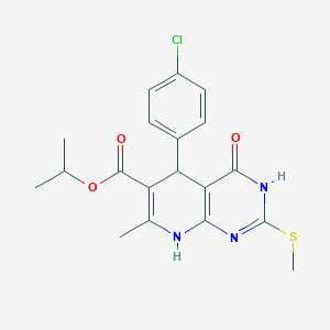 molecular formula C19H20ClN3O3S B2409344 Isopropyl 5-(4-chlorophenyl)-7-methyl-2-(methylthio)-4-oxo-3,4,5,8-tetrahydropyrido[2,3-d]pyrimidine-6-carboxylate CAS No. 537045-45-7