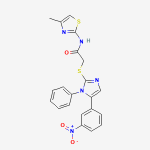 molecular formula C21H17N5O3S2 B2409353 N-(4-methylthiazol-2-yl)-2-((5-(3-nitrophenyl)-1-phenyl-1H-imidazol-2-yl)thio)acetamide CAS No. 1234940-56-7