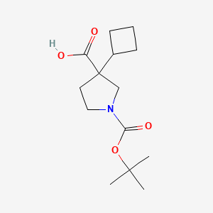 molecular formula C14H23NO4 B2409367 3-Cyclobutyl-1-[(2-methylpropan-2-yl)oxycarbonyl]pyrrolidine-3-carboxylic acid CAS No. 1700119-25-0