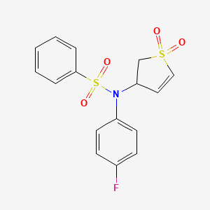 molecular formula C16H14FNO4S2 B2409387 4-[(4-Fluorophenyl)(phenylsulfonyl)amino]-4,5-dihydrothiophene-1,1-dione CAS No. 327067-19-6