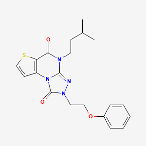 molecular formula C20H22N4O3S B2409391 8-(3-Methylbutyl)-11-(2-phenoxyethyl)-5-thia-1,8,10,11-tetrazatricyclo[7.3.0.02,6]dodeca-2(6),3,9-triene-7,12-dione CAS No. 1359324-91-6