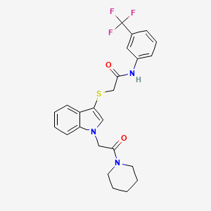 molecular formula C24H24F3N3O2S B2409395 2-{[1-(2-oxo-2-piperidin-1-ylethyl)-1H-indol-3-yl]thio}-N-[3-(trifluoromethyl)phenyl]acetamide CAS No. 878053-13-5
