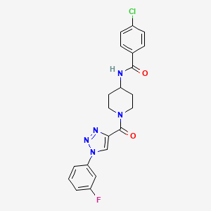 molecular formula C21H19ClFN5O2 B2409396 4-chloro-N-(1-(1-(3-fluorophenyl)-1H-1,2,3-triazole-4-carbonyl)piperidin-4-yl)benzamide CAS No. 1251573-32-6