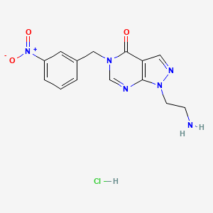 molecular formula C14H15ClN6O3 B2409409 1-(2-aminoethyl)-5-(3-nitrobenzyl)-1,5-dihydro-4H-pyrazolo[3,4-d]pyrimidin-4-one hydrochloride CAS No. 2188203-02-1