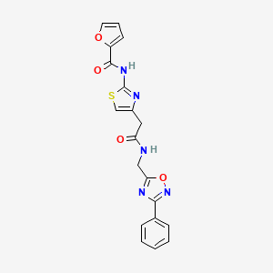 molecular formula C19H15N5O4S B2409469 N-(4-(2-oxo-2-(((3-phenyl-1,2,4-oxadiazol-5-yl)methyl)amino)ethyl)thiazol-2-yl)furan-2-carboxamide CAS No. 1203352-57-1