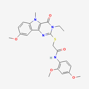 molecular formula C24H26N4O5S B2409470 N-(2,4-dimethoxyphenyl)-2-({3-ethyl-8-methoxy-5-methyl-4-oxo-3H,4H,5H-pyrimido[5,4-b]indol-2-yl}sulfanyl)acetamide CAS No. 1112430-77-9