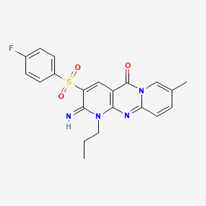 molecular formula C21H19FN4O3S B2409472 3-((4-fluorophenyl)sulfonyl)-2-imino-8-methyl-1-propyl-1H-dipyrido[1,2-a:2',3'-d]pyrimidin-5(2H)-one CAS No. 845652-16-6